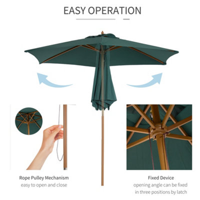 Outsunny 2.5m Wood Garden Parasol Sun Shade Patio Outdoor Wooden Umbrella Canopy Patio - 5