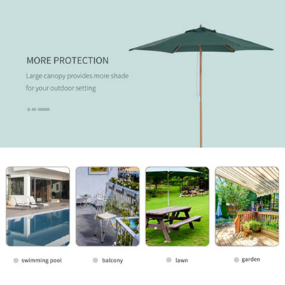 Outsunny 2.5m Wood Garden Parasol Sun Shade Patio Outdoor Wooden Umbrella Canopy Patio - 6