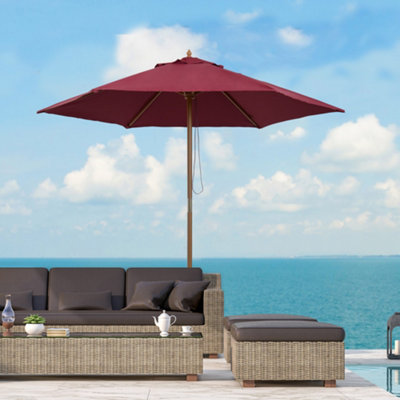 Outsunny 2.5m Wood Garden Parasol Sun Shade Patio Outdoor Wooden Umbrella Canopy Red