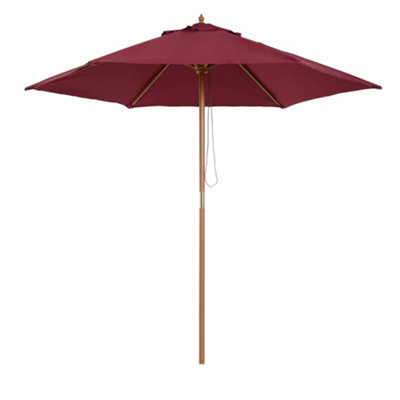 Outsunny 2.5m Wood Garden Parasol Sun Shade Patio Outdoor Wooden Umbrella Canopy Red