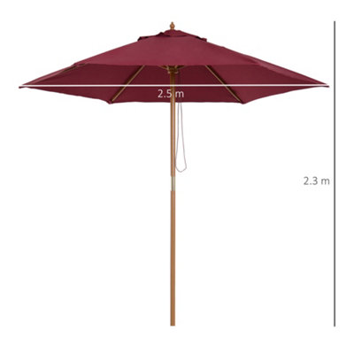 Outsunny 2.5m Wood Garden Parasol Sun Shade Patio Outdoor Wooden Umbrella Canopy Red - 3