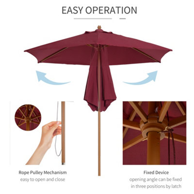 Outsunny 2.5m Wood Garden Parasol Sun Shade Patio Outdoor Wooden Umbrella Canopy Red - 5