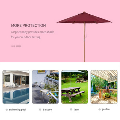 Outsunny 2.5m Wood Garden Parasol Sun Shade Patio Outdoor Wooden Umbrella Canopy Red - 6