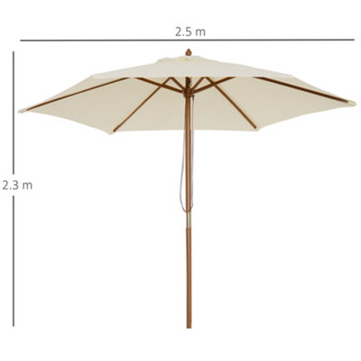 Outsunny 2.5m Wood Garden Parasol Sun Shade Patio Outdoor Wooden Umbrella