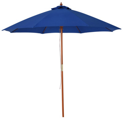 Outsunny 2.5m Wooden Garden Parasol Outdoor Umbrella Canopy Vent Blue