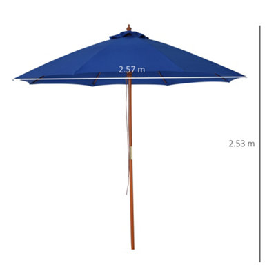 Outsunny 2.5m Wooden Garden Parasol Outdoor Umbrella Canopy Vent Blue
