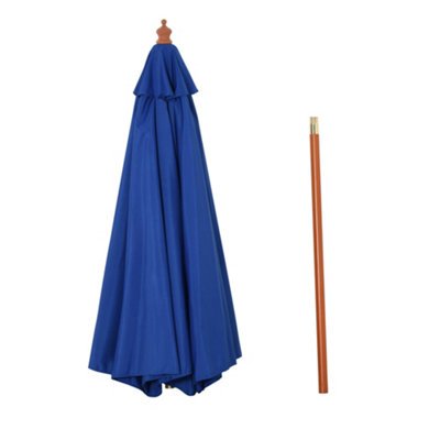 Outsunny 2.5m Wooden Garden Parasol Outdoor Umbrella Canopy Vent Blue - 7