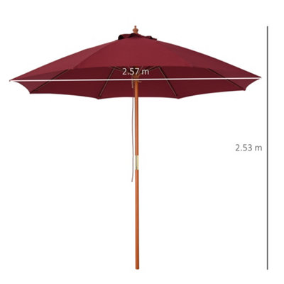 Outsunny 2.5m Wooden Garden Parasol Outdoor Umbrella Canopy Vent Red