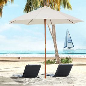 Outsunny 2.5m Wooden Garden Parasol Outdoor Umbrella Canopy w/ Vent Off-White