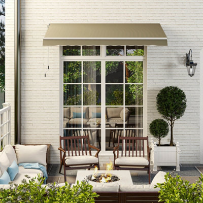 Outsunny 2.5m x 2m Garden Patio Manual Awning Canopy w/ Winding Handle Khaki