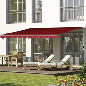 Outsunny 2.5m x 2m Garden Patio Manual Awning Canopy  Winding Handle Red