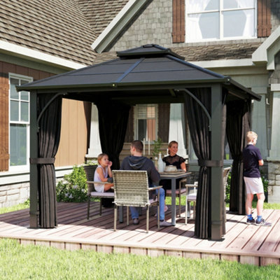 Outsunny 2.5x2.5 m Hardtop Gazebo with Polycarbonate Roof & Sides, Dark ...