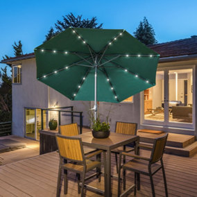 Outsunny 2.67m Patio LED Umbrella with Push Button Tilt/Crank 8 Ribs Green