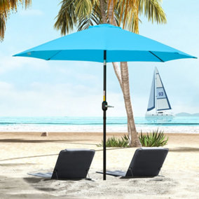 Outsunny 2.6M Patio Parasol Sun Umbrella, Tilt Shade Shelter Canopy with Crank 8 Ribs Aluminium Frame, Blue