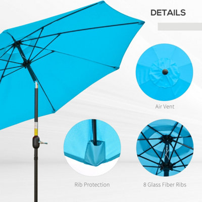 Outsunny 2.6M Patio Parasol Sun Umbrella, Tilt Shade Shelter Canopy with Crank 8 Ribs Aluminium Frame, Blue