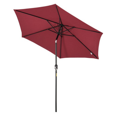 Outsunny 2.6M Patio Umbrella Parasol Sun Shade Garden Aluminium Wine Red