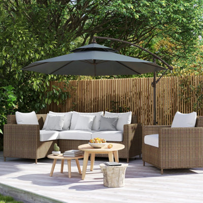 Outsunny 2.7m Cantilever Banana Parasol Outdoor Sun Shade Crank, Dark Grey DIY at B&Q