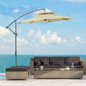 Outsunny 2.7m Cantilever Banana Parasol Outdoor Sun Shade w/ Crank, Beige