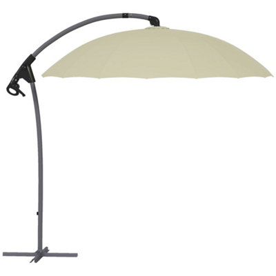 Outsunny 2.7m Cantilever Parasol with Cross Base, Crank Handle, 16 Ribs, Beige