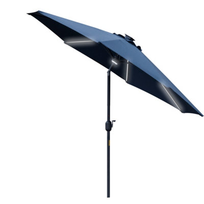 Outsunny 2.7m Garden Parasol Patio Sun Umbrella LED Solar Light Blue