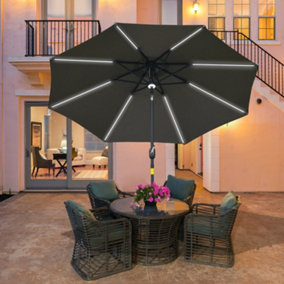 Outsunny 2.7m Garden Parasol Patio Sun Umbrella LED Solar Light Grey