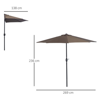 Outsunny 2.7m Metal Frame Garden Furniture Parasol Half Round Umbrella - 3