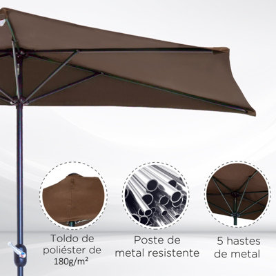 Outsunny 2.7m Metal Frame Garden Furniture Parasol Half Round Umbrella - 5