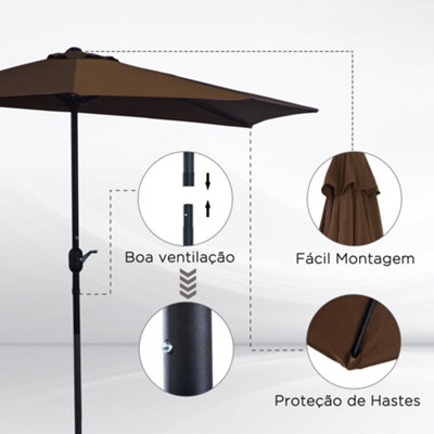 Outsunny 2.7m Metal Frame Garden Furniture Parasol Half Round Umbrella - 6