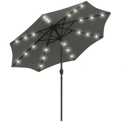 Outsunny 2.7m Patio LED Umbrella with Push Button Tilt Crank 8 Ribs Grey
