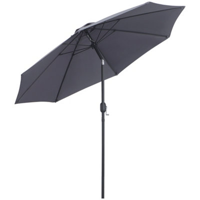 Outsunny 2.7M Patio Umbrella Outdoor Sunshade Canopy Tilt and Crank Grey