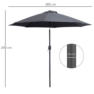 Outsunny 2.7M Patio Umbrella Outdoor Sunshade Canopy Tilt and Crank Grey - 3