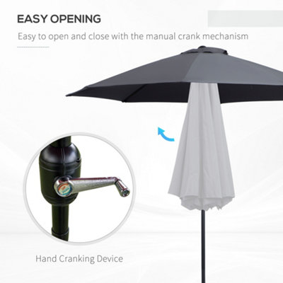 Outsunny 2.7M Patio Umbrella Outdoor Sunshade Canopy Tilt and Crank Grey - 4