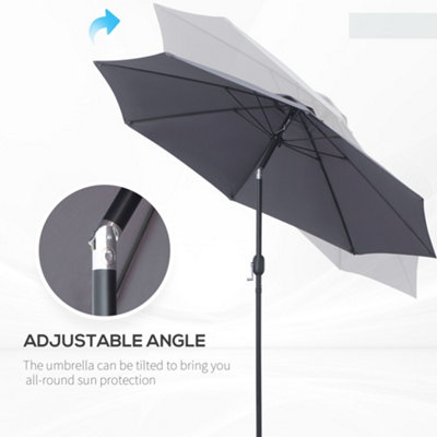 Outsunny 2.7M Patio Umbrella Outdoor Sunshade Canopy Tilt and Crank Grey