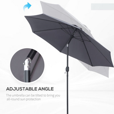 Outsunny 2.7M Patio Umbrella Outdoor Sunshade Canopy Tilt and Crank Grey - 5