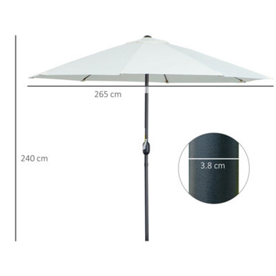Outsunny 2.7M Patio Umbrella Outdoor Sunshade Canopy Tilt and Crank White - 3