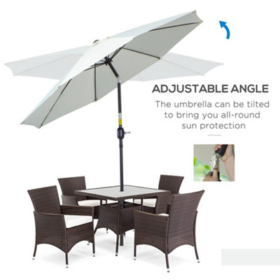 Outsunny 2.7M Patio Umbrella Outdoor Sunshade Canopy Tilt and Crank White - 5