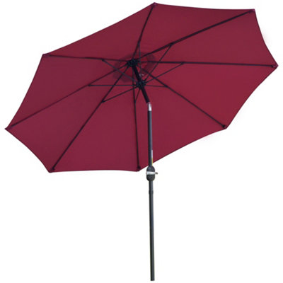 Outsunny 2.7M Patio Umbrella Outdoor Sunshade Canopy Tilt and Crank Wine Red