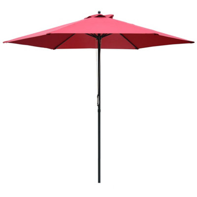Outsunny 2.8m Patio Umbrella Parasol Outdoor Table 6 Ribs Wine Red