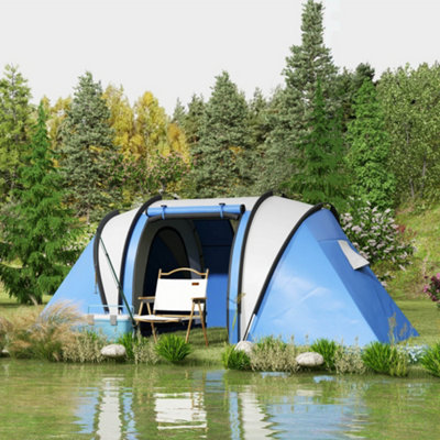 Outsunny 2 Bedroom Camping Tent with Living Area, 3000mm Waterproof, Blue