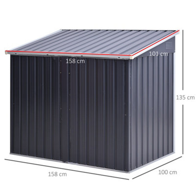 Outsunny 2-Bin Corrugated Steel Rubbish Storage Shed  Locking Doors Lid Unit
