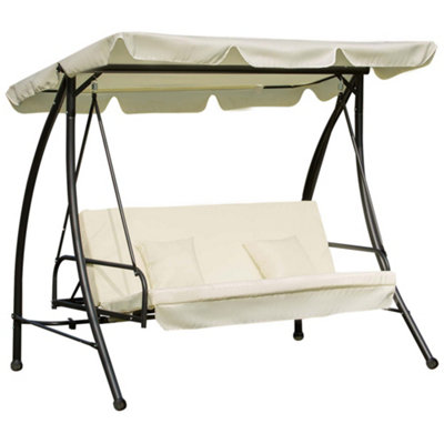 Outsunny 2-in-1 Garden Swing Chair for 3 Person withTilting Canopy, Cream White