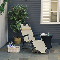 Outsunny 2 in 1 Outdoor Folding Sun Lounger w/ Adjustable Back and Pillow Beige