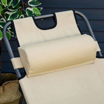 Outsunny 2 in 1 Outdoor Folding Sun Lounger w/ Adjustable Back and Pillow Beige - 7