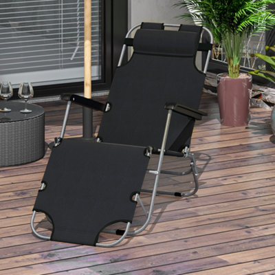 Outsunny 2 in 1 Outdoor Folding Sun Lounger w/ Adjustable Back and Pillow Black