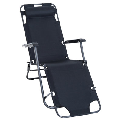 Outsunny 2 in 1 Outdoor Folding Sun Lounger w/ Adjustable Back and Pillow Black