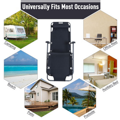 Outsunny 2 in 1 Outdoor Folding Sun Lounger w/ Adjustable Back and Pillow Black