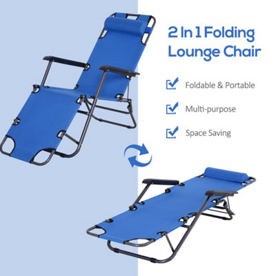 Outsunny 2 in 1 Outdoor Folding Sun Lounger w/ Adjustable Back and Pillow Blue