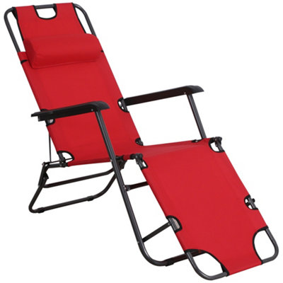 Outsunny 2 in 1 Outdoor Folding Sun Lounger w/ Adjustable Back and Pillow Red