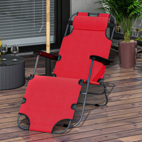 Outsunny 2 in 1 Outdoor Folding Sun Lounger w/ Adjustable Back and Pillow Red