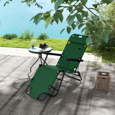 Outsunny 2 in 1 Outdoor Folding Sun Lounger with Adjustable Back and Pillow Green